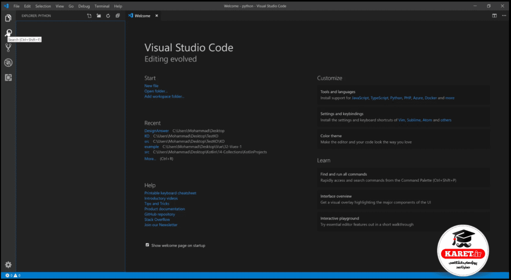 نصب vs code برای پایتون مرحله سی ام