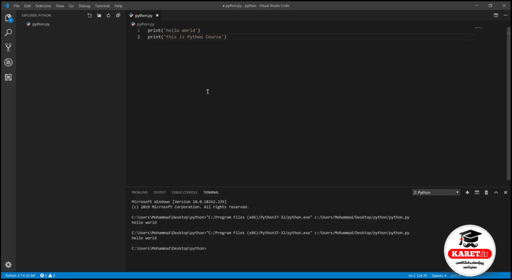 برنامه نویسی پایتون در vs code مرحله هجدهم