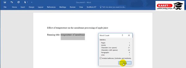 تعداد کاراکتر های running title