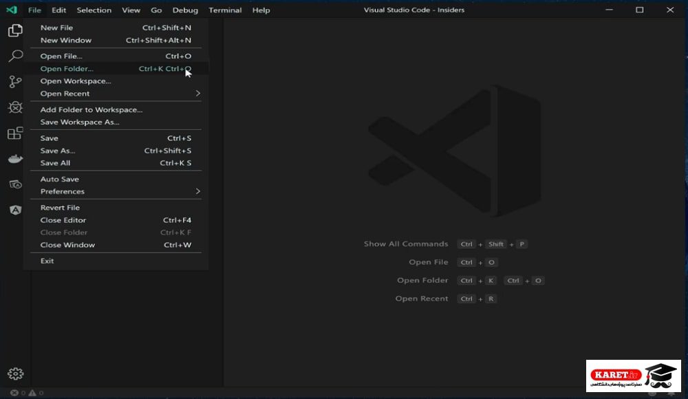 کلیک روی فایل و انتخاب گزینه open folder