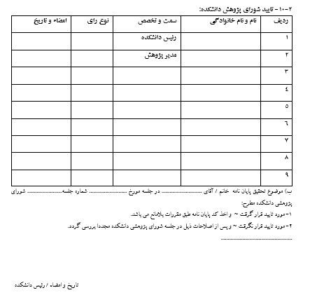 تایید شورای پژوهش دانشکده